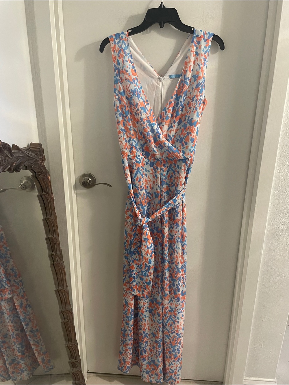 NWOT J.McLaughlin sz 2 Hermione Orange Blue V-Neck Wide Leg Jumpsuit W/Belt